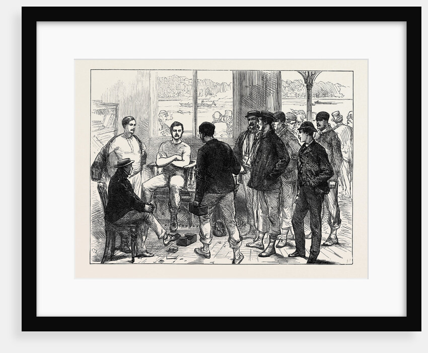 The Universities' Boat Race on the Thames: Weighing the Crew 1874 by Anonymous