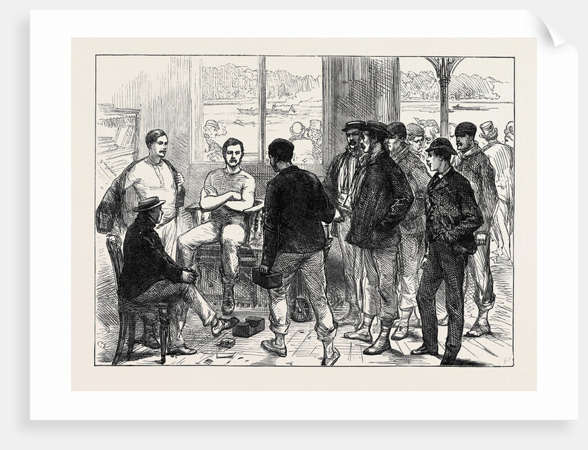 The Universities' Boat Race on the Thames: Weighing the Crew 1874 by Anonymous
