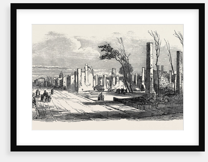 Ruins of the Great Fire at Montreal, St. Denis Street, Near the Bishop's Church, 1852 by Anonymous