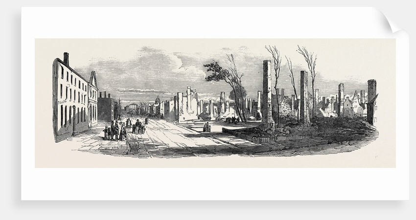 Ruins of the Great Fire at Montreal, St. Denis Street, Near the Bishop's Church, 1852 by Anonymous