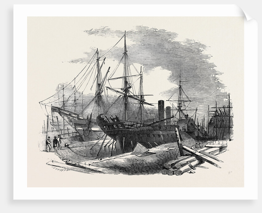 The Indus Steamship Partly Destroyed by Fire, in Messrs. Wigram's Dry Dock, Blackwall, 1852 by Anonymous