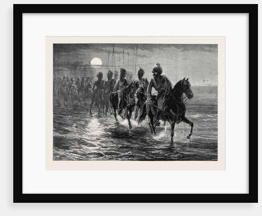 The Afghan War: A Raid against the Momunds. The 11th Bengal Lancers Crossing the Kunar River 1879 by Anonymous