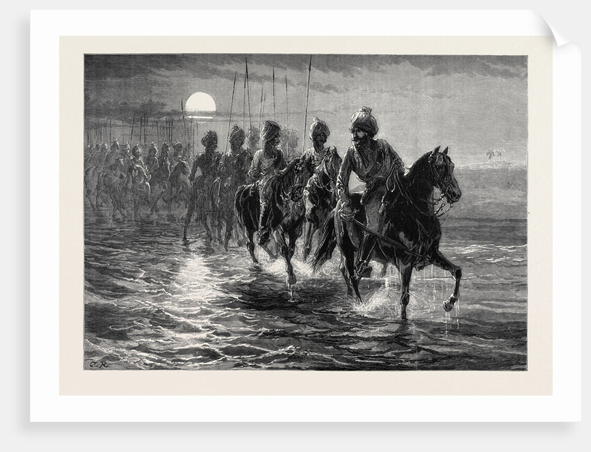 The Afghan War: A Raid against the Momunds. The 11th Bengal Lancers Crossing the Kunar River 1879 by Anonymous