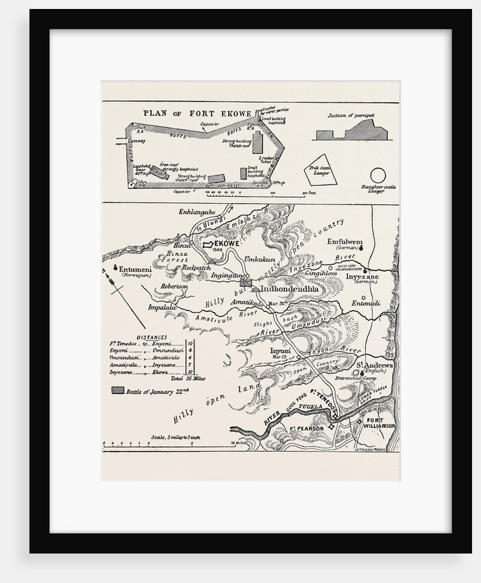 Map of Lord Chelmsford's Route to the Relief of Ekowe and Plan of the Fort 1879 by Anonymous