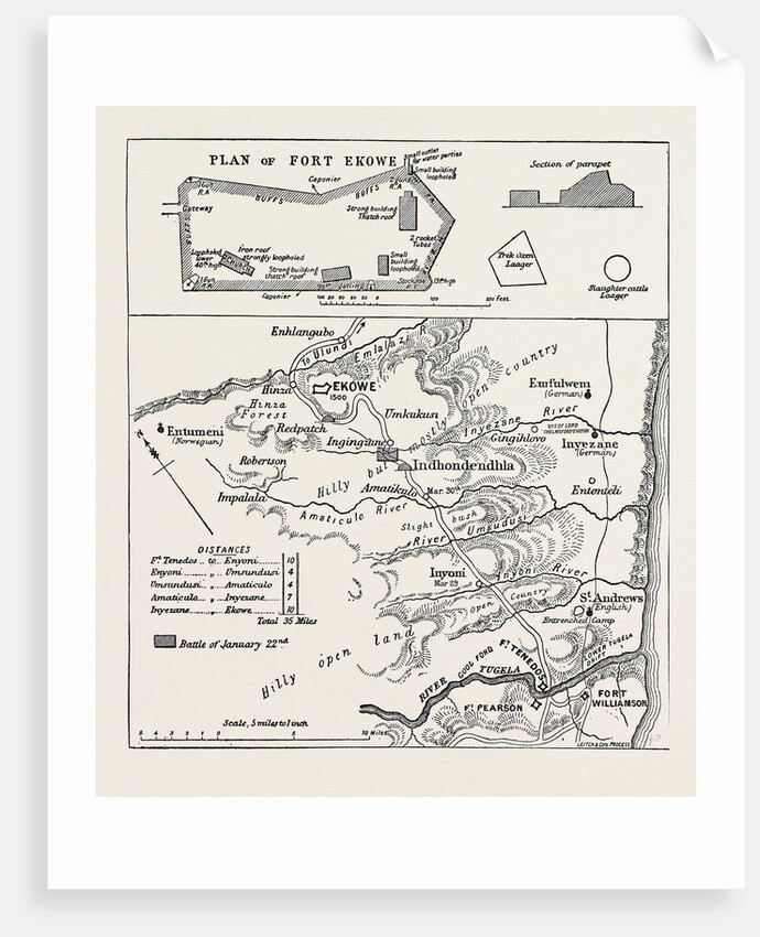 Map of Lord Chelmsford's Route to the Relief of Ekowe and Plan of the Fort 1879 by Anonymous