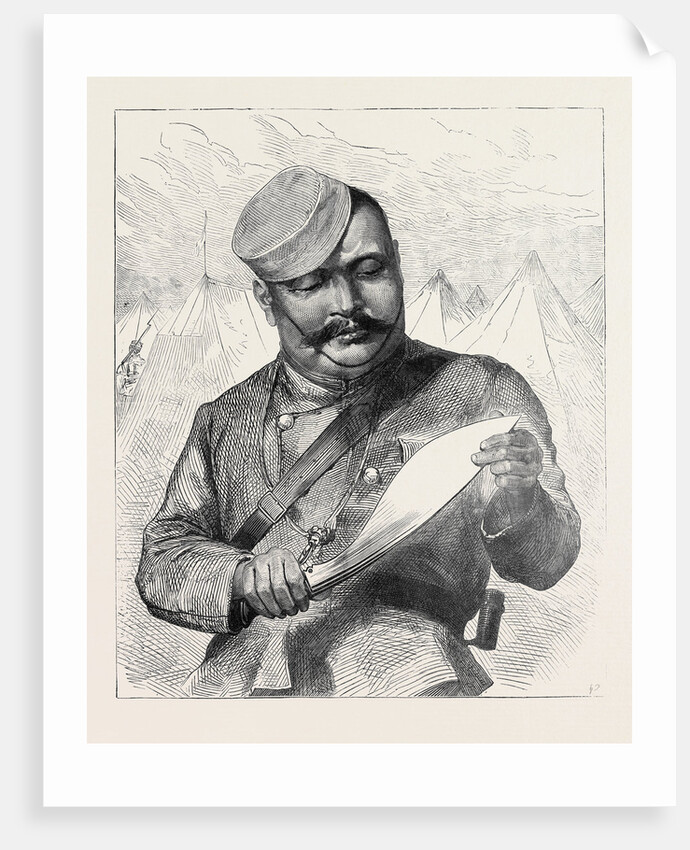 Afghan Sketches: A Goorkha Sharpening His Kookree 1879 by Anonymous