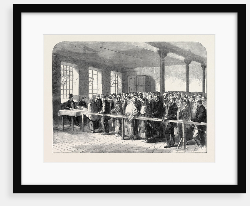 The Cotton Famine: Distributing Tickets for Bread Soup Meat Meal Coal Etc. At the Office of a District Provident Society Manchester 1862 by Anonymous