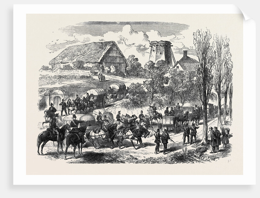 The Austro-Prussian War: Provender Waggons of the Prussian Army Passing the Saxon Frontier 1866 by Anonymous