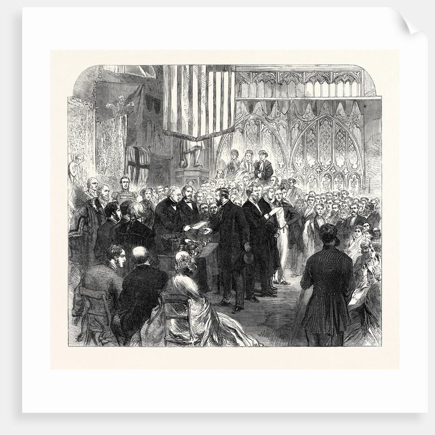 Mr. Peabody Distributing the Prizes at the Working Classes Industrial Exhibition Guildhall UK 1866 by Anonymous