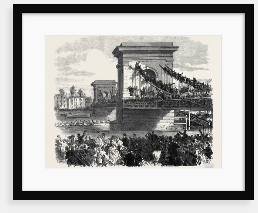 The Oxford and Cambridge University Boat Race: Scene at Hammersmith Bridge London UK 1866 by Anonymous