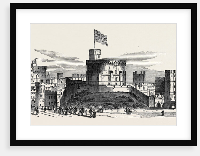 Visit of the King of the French to Queen Victoria: West Front of the Upper Ward of Windsor Castle, the Queen and Her Royal Visitors Proceeding to St. George's Chapel by Anonymous