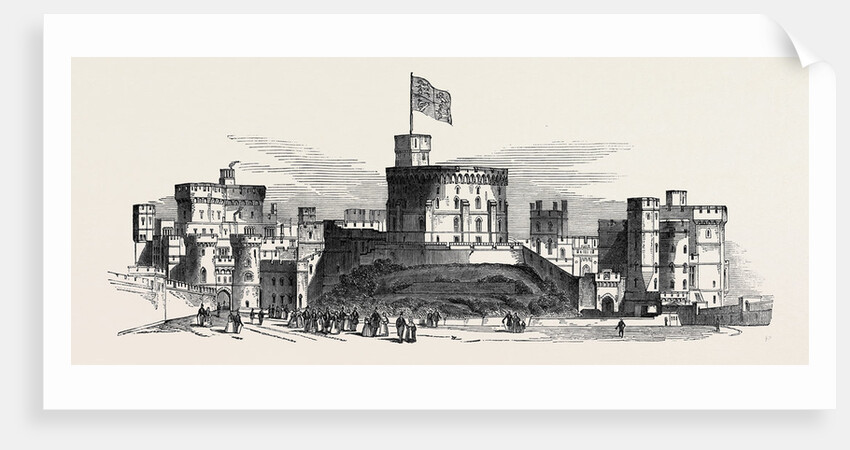 Visit of the King of the French to Queen Victoria: West Front of the Upper Ward of Windsor Castle, the Queen and Her Royal Visitors Proceeding to St. George's Chapel by Anonymous