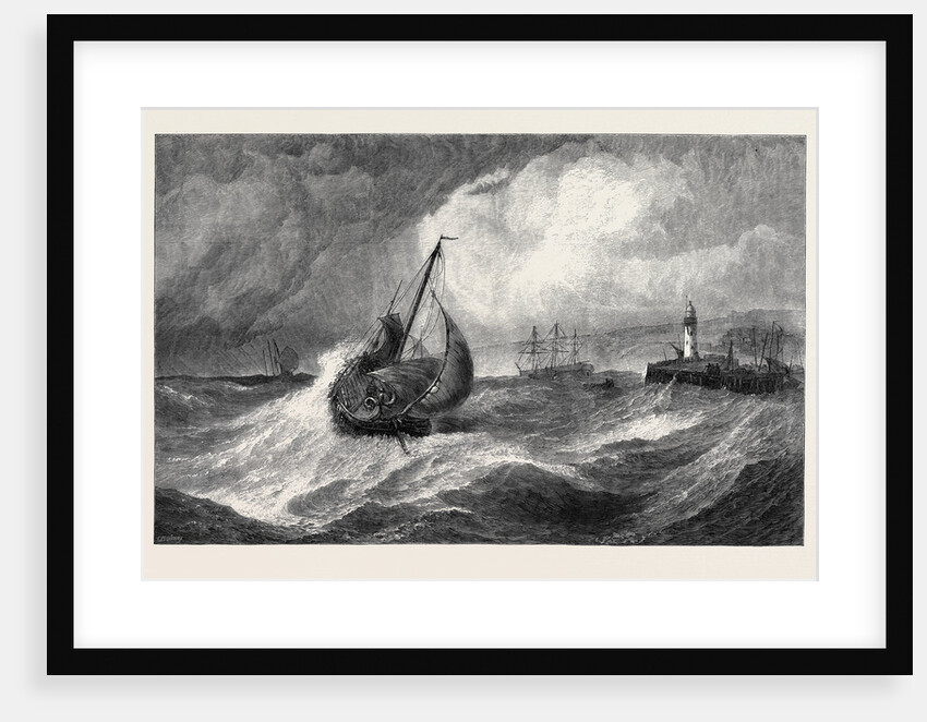 Freshening Gale Scarborough Fishing Boats Returning to Harbour, from the Royal Academy Exhibition 1871 by Anonymous
