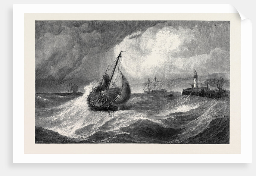 Freshening Gale Scarborough Fishing Boats Returning to Harbour, from the Royal Academy Exhibition 1871 by Anonymous