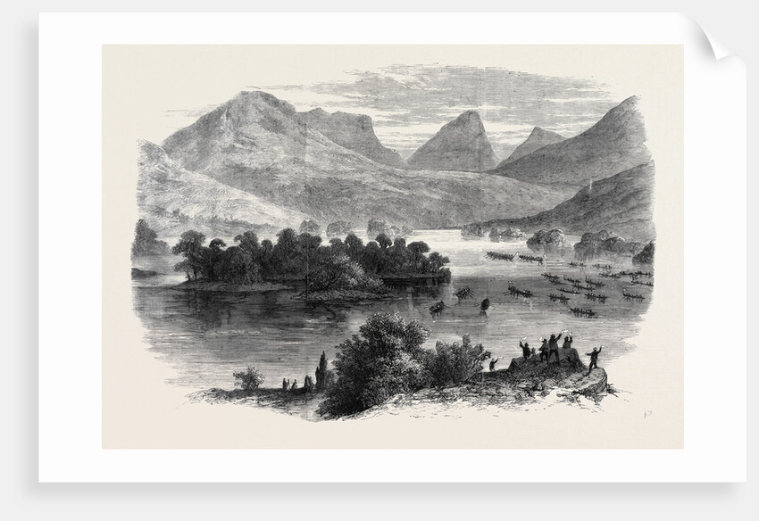 The Queen's Visit to Ireland: The Royal Barge Proceeding Through the Upper Lake of Killarney to Derricunihy Cascade Sketched from the Kenmare Road by Anonymous