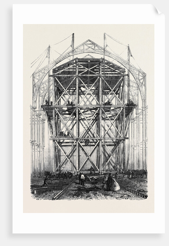 Progress of the Great Exhibition Building: The Traversing Platform Used in the Construction of the Nave. by Anonymous
