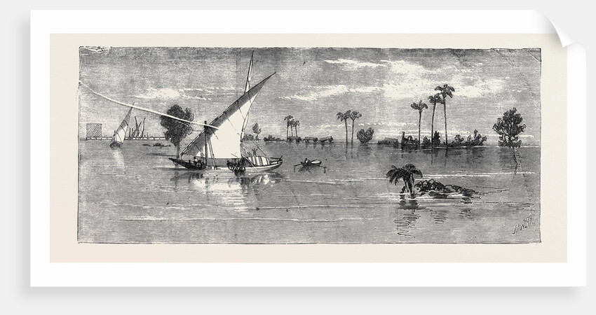 View below Kafr Zayat Showing the Railway Bridge and Train Off the Line Inundation of the Nile by Anonymous