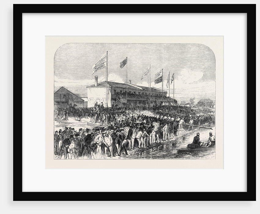 Boathouse at Putney: The Cambridge Crew Going Out for Practice 1868 by Anonymous