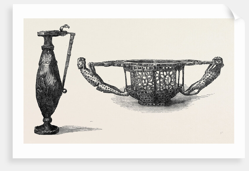 Gold Ewer or Wine Jug (Dacian 5th Century) Left Bowl or Basket with Tiger Handles (Dacian 5th Century) Right 1868 by Anonymous