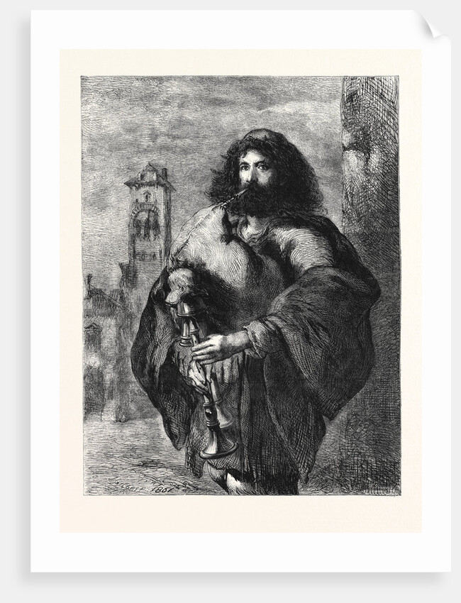 A Roman Bagpiper, in the Exhibition of the Water Colour Society 1861 by Anonymous