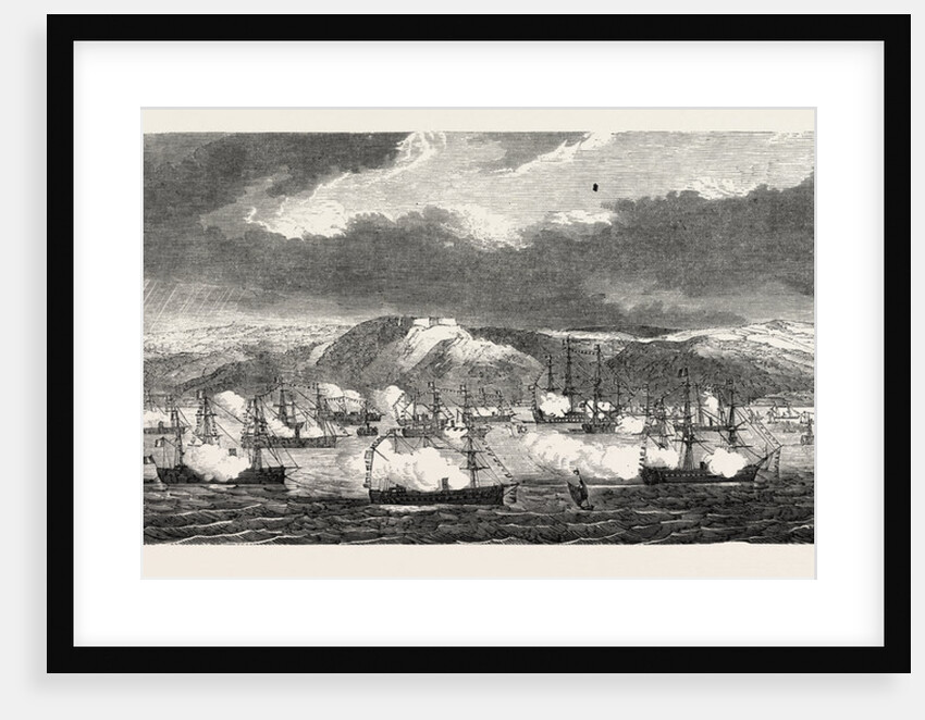 The French and British Fleets at Cherbourg, France: Sunrise in the Roadstead, Cherbourg: View of the Earthworks, the French Fleet Saluting, 1865 by Anonymous