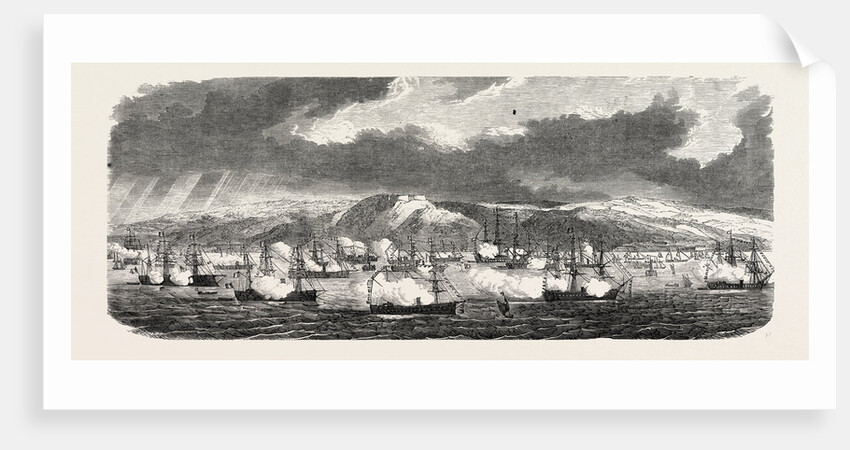 The French and British Fleets at Cherbourg, France: Sunrise in the Roadstead, Cherbourg: View of the Earthworks, the French Fleet Saluting, 1865 by Anonymous
