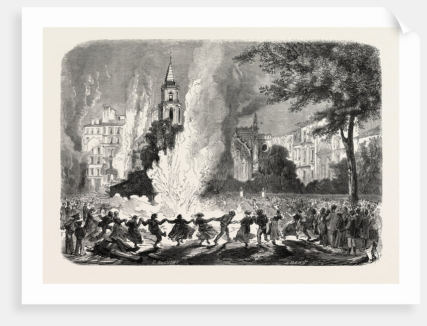 Cholera at Marseilles, Marseille, France: Fires Lighted in the Square of the Old Palace of Justice During the Epidemic, 1865 by Anonymous