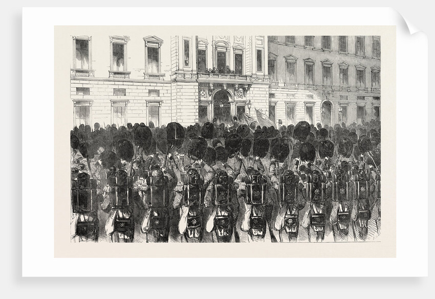 Farewell of the First Batallion of Scots Fusilier Guards at Buckingham Palace, London, 1854 by Anonymous