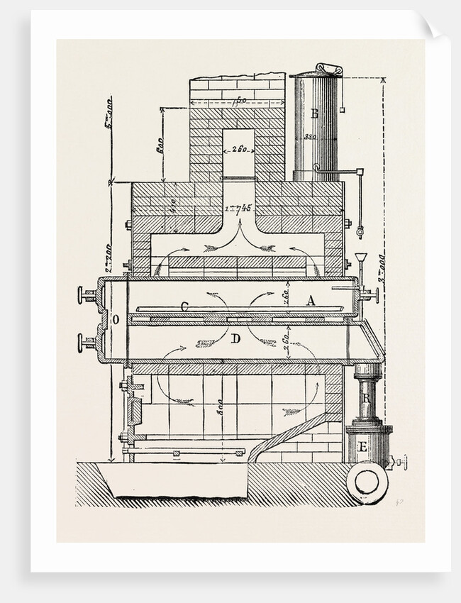 Compressed Oil Gas for Lighting Cars, Steamboats, and Buoys: Section a Furnace, 1882 by Anonymous