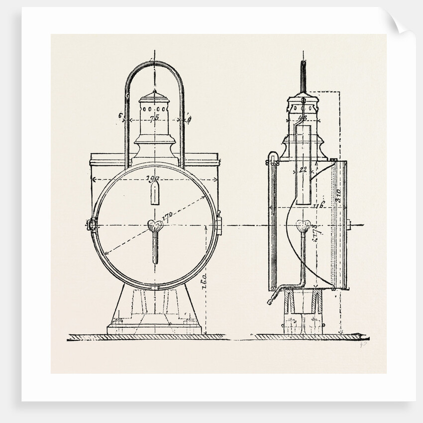 Compressed Oil Gas for Lighting Cars, Steamboats, and Buoys: Locomotive Headlight, 1882 by Anonymous