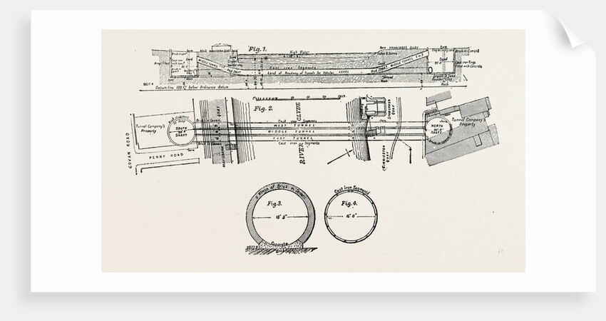 Technical Drawing of the Tunnel Under the River Clyde at Glasgow, UK, 1890 by Anonymous