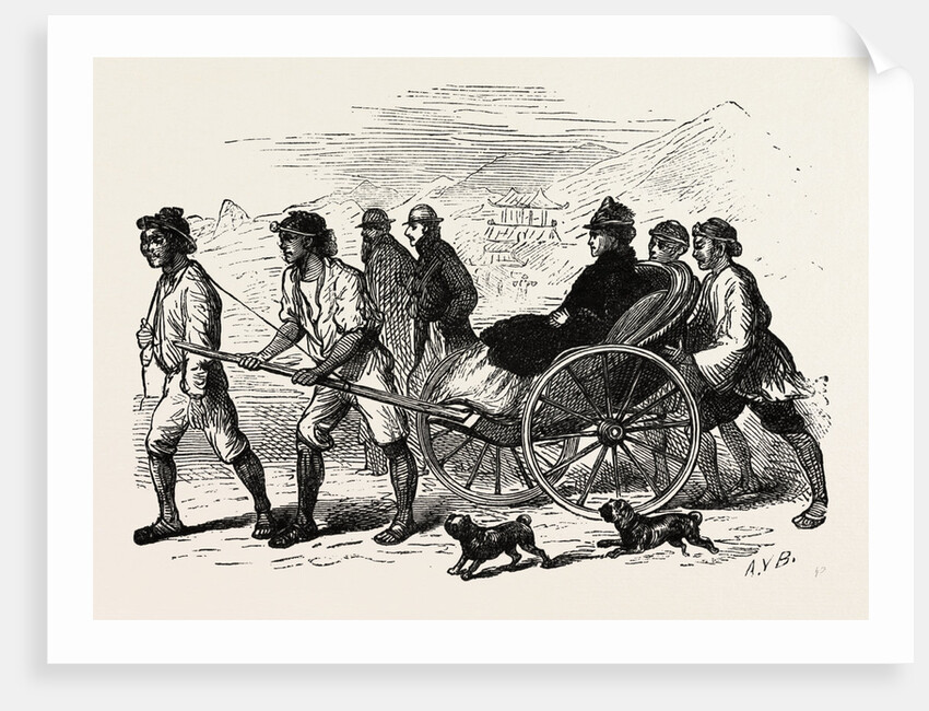 A Drag Across the Sand in a Jinrikisha, Ricksha, Pulled Rickshaw. A Two-Wheeled Cart which Seats One or Two People by Anonymous