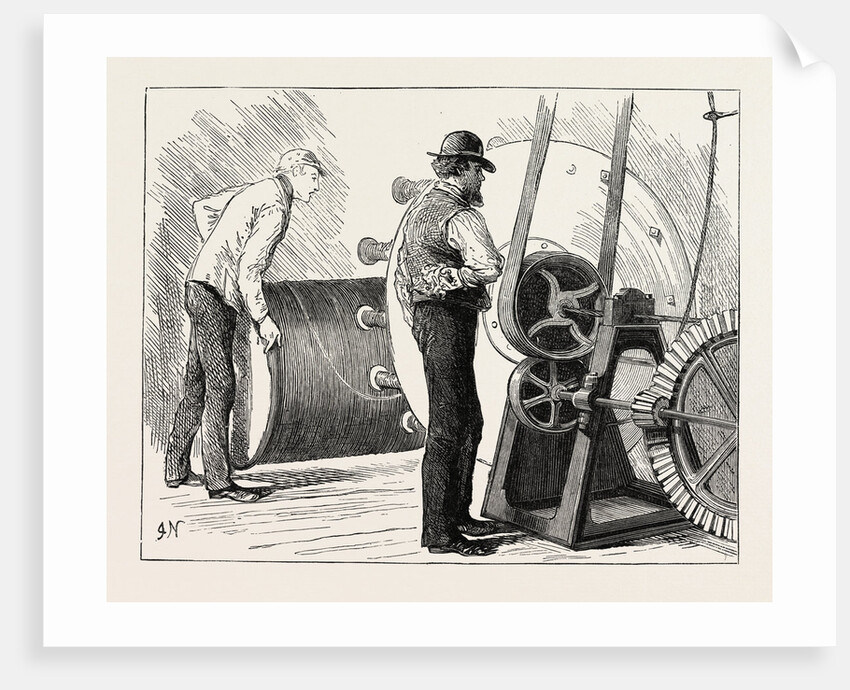 Manufacturing an Electric Telegraph Cable: Coating the Electric Core with Jute, 1873 by Anonymous