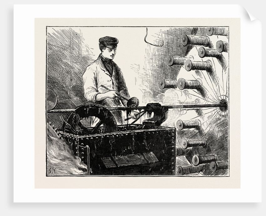 Manufacturing an Electric Telegraph Cable: Covering the Cable with Jute and Tar, 1873 by Anonymous