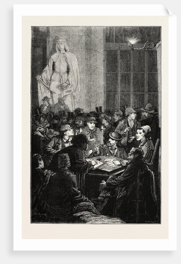 The Carlist Revolt in Spain: Enrolling Volunteers for the Federal Battalion Under the Portico of the Ministry of Finance, Madrid, 1873 by Anonymous