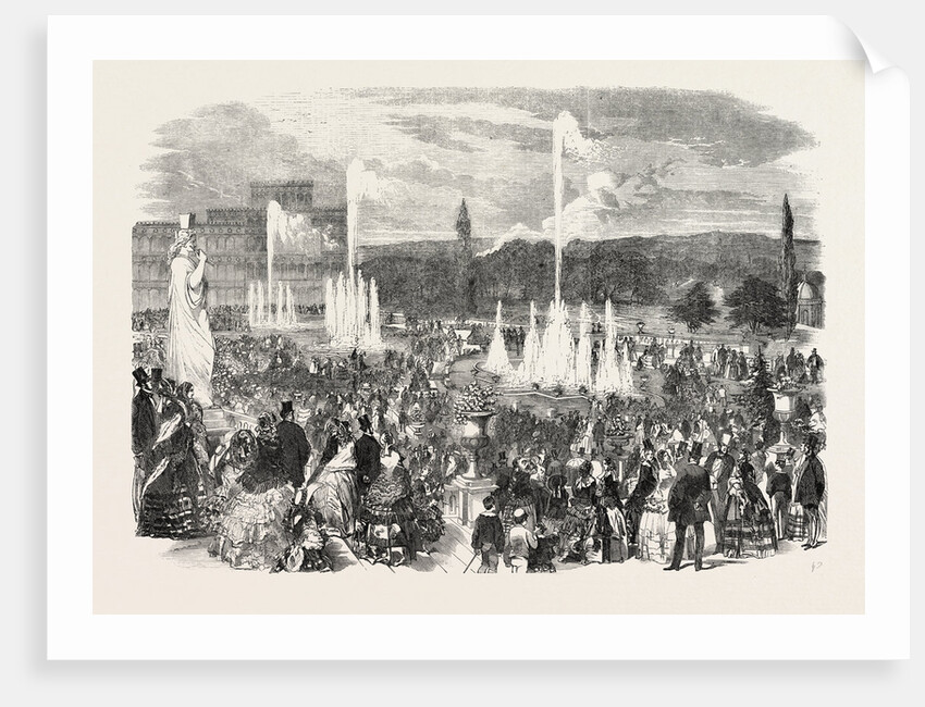 The First Display of the Fountains on the Upper Terrace of the Crystal Palace, London, 1855 by Anonymous