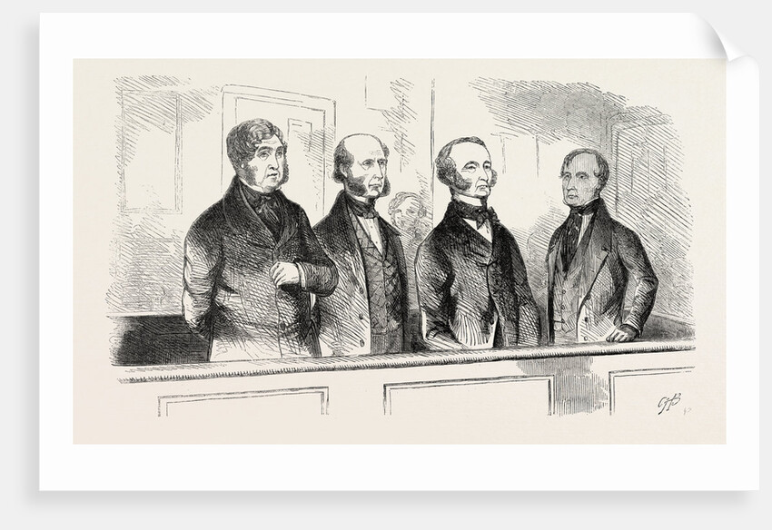 A Sketch at Bow Street on July 11, 1855; Sir J.D. Paul, Strahan, Bates, Tyrrell (Jailer) by Anonymous