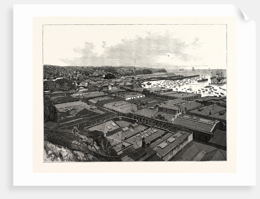 Chile: The Port of Valparaiso, Showing the Custom Houses, Dry Floating Dock, and Business Portion of the City by Anonymous