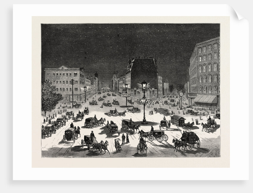 New York: Adapting the Brush Electric Light to the Illumination of the Streets, a Scene Near the Fifth Avenue Hotel by Anonymous