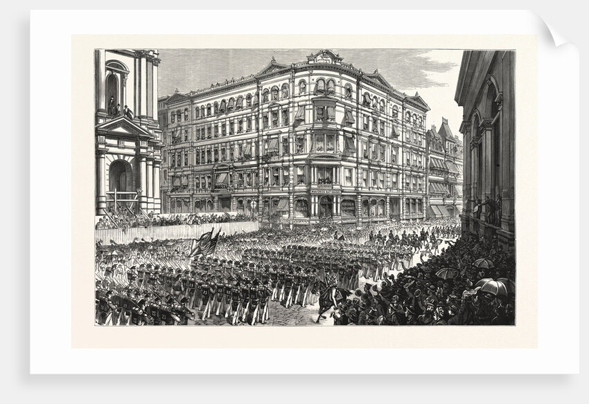 Massachusetts: The Boston Celebration, the Twenty-Third Regiment, N.G.S.N.Y., Passing the Maverick National Bank, Post Office Square by Anonymous