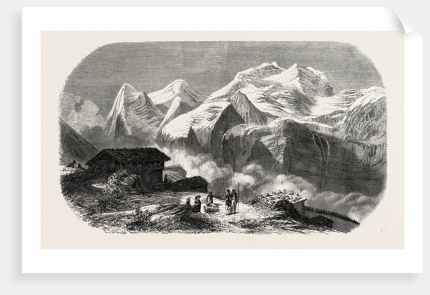 The Eiger, Moench and Jungfrau (canton of Bern), Switzerland, 1855, Engraving by Anonymous
