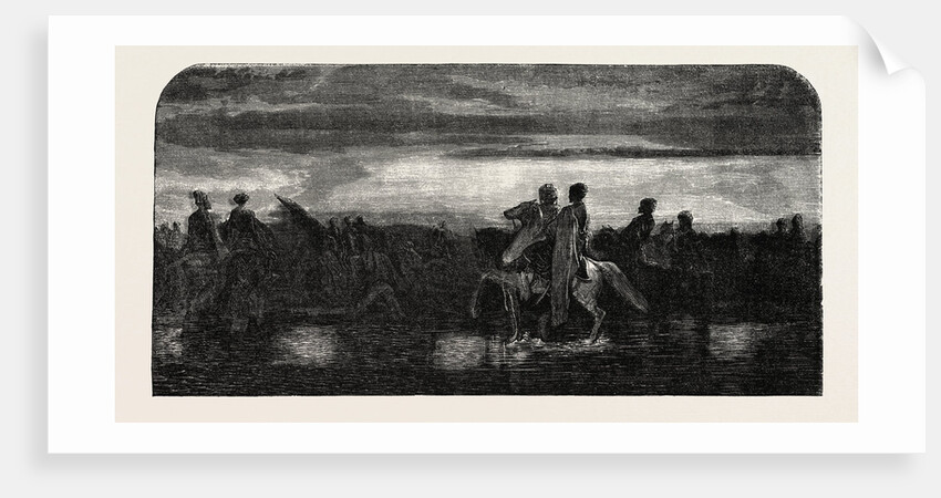 Asian Turkish Cavalry Crossing a Ford, Engraving 1855 by Anonymous