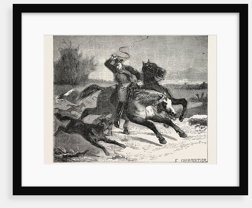 Salon of 1855. French School. Postilion Attacked by Wolves, Engraving by Anonymous