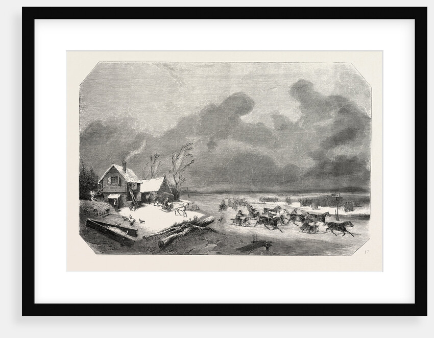 Sweden. Trotting Race on a Lake in Sweden, Engraving 1855 by Anonymous