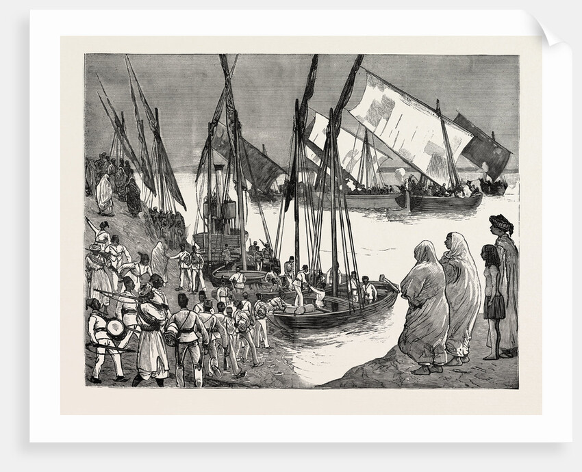 Departure of the Mudir's Troops from Dongola for Ambukol from a Sketch by Mr. F. Villiers, Our Special Artist with the Nile Expedition by Anonymous