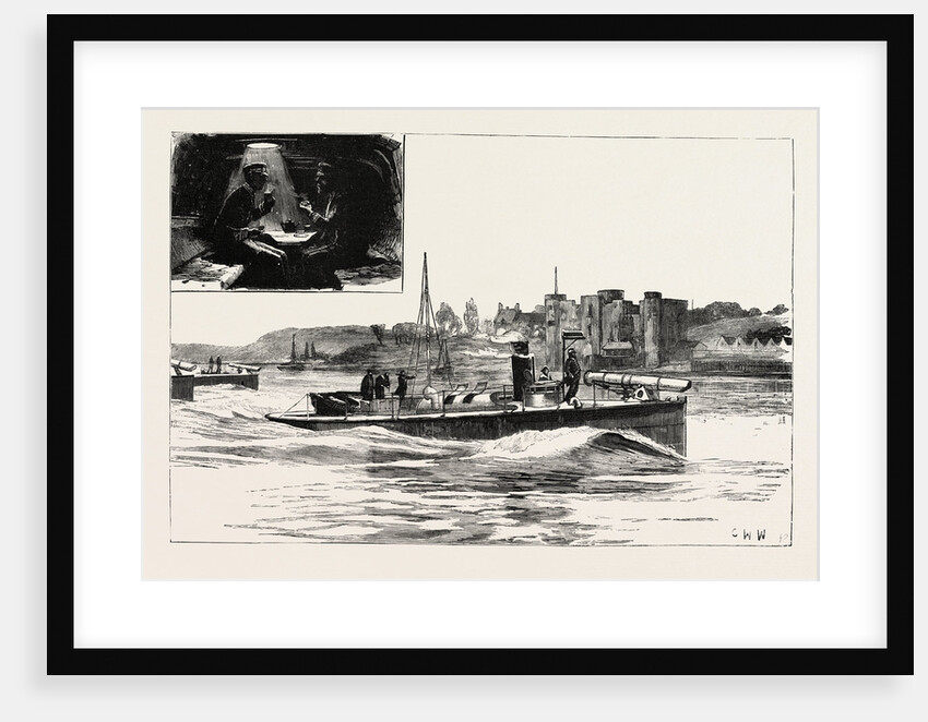 Ancient Defence and Modern Offence, Torpedo Boats Passing Upnor Castle by Anonymous
