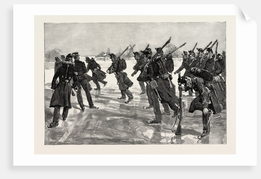 Dutch Soldiers Drilling on the Ice on the Amstel, Holland, the Netherlands by Anonymous