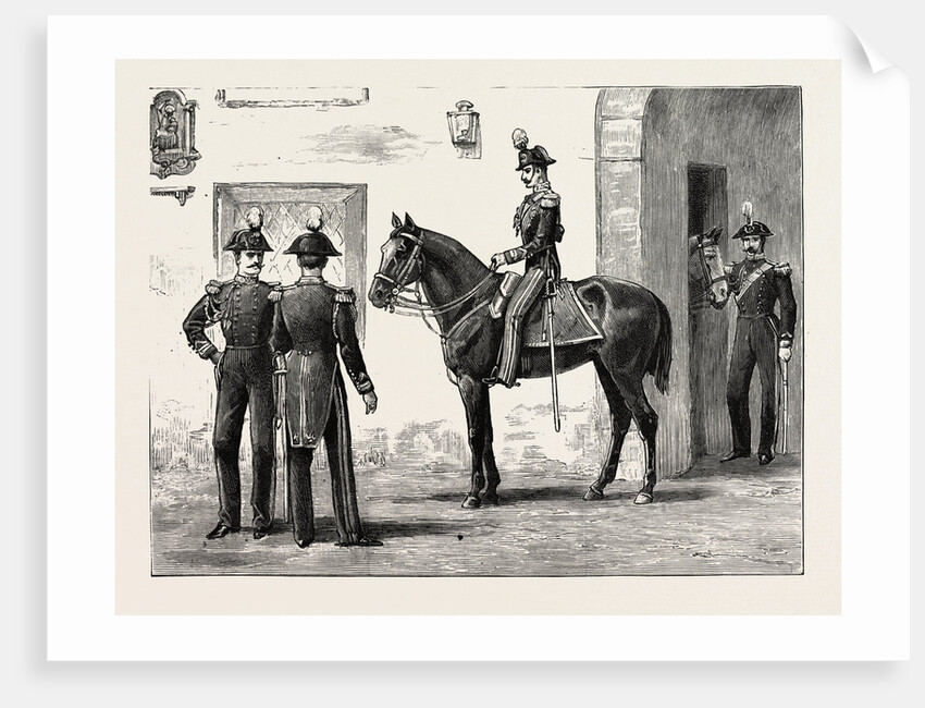 The Queen at Florence, Italy, Guard of Royal Carabineers at the Gate of the Villa Palmier, Her Majesty's Residence by Anonymous