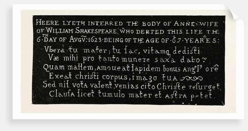 Inscription on the Gravestone of Shakespeare's Wife, Holy Trinity Church, Stratford-on-Avon by Anonymous