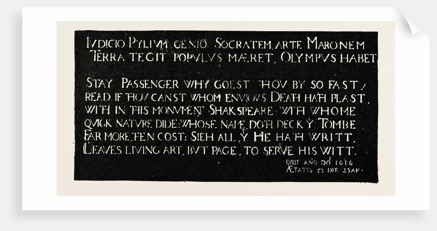 Inscription on the Memorial Tablet to Shakespeare, Holy Trinity Church, Stratford-on-Avon by Anonymous